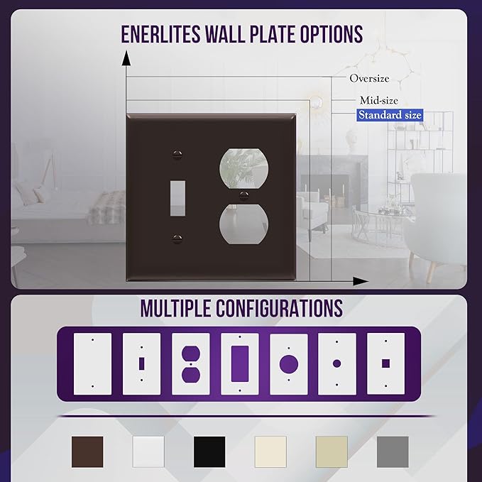 ENERLITES Combination Toggle Light Switch/Duplex Receptacle Outlet Wall Plate, Standard Size 2-Gang 4.50" x 4.57", Polycarbonate Thermoplastic, 881121-BR, Brown
