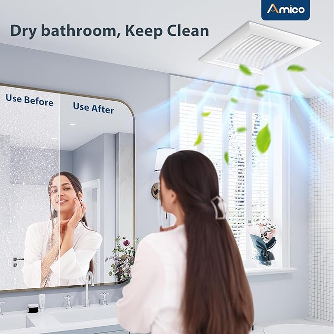 Amico Bathroom Exhaust Fan,160 CFM, 1.5 Sones, Low Noise, Household Bath Ventilation Fans, Ceiling Mounted, No Attic Access Needed, Ceiling Opening 10.7''x10.7'' - ETL & FCC Certified
