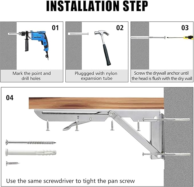 Folding Shelf Brackets Stainless Steel 16 inch 2 Pcs Max Load: 350 lb - Heavy Duty DIY Wall Mounted Collapsible Shelf Bracket, Space Saving for Garage Workstation, Stuff Supports, Table, Workbench
