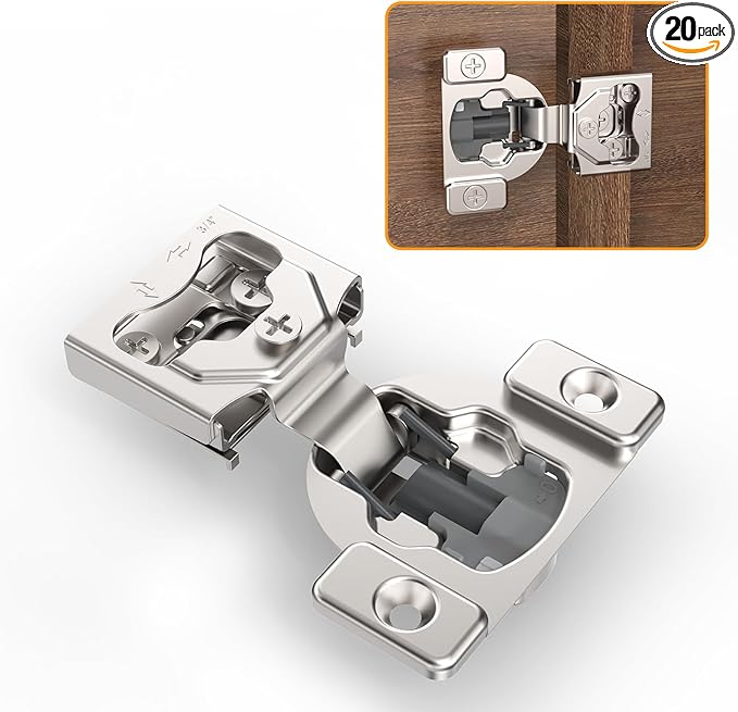 Chibery 20 Pack 3/4" 4D Concealed Hinges for Face Frame Door, Soft Close On/Off Switch, Self Closing, 105° Open Angle Concealed Stainless Steel Hinges for Framed Cabinet, Satin Nickel