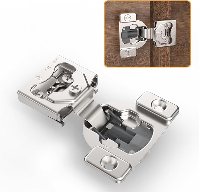 Chibery 4 Pack 3/4" 4D Concealed Hinges for Face Frame Door, Soft Close On/Off Switch, Self Closing, 105° Open Angle Concealed Stainless Steel Hinges for Framed Cabinet, Satin Nickel