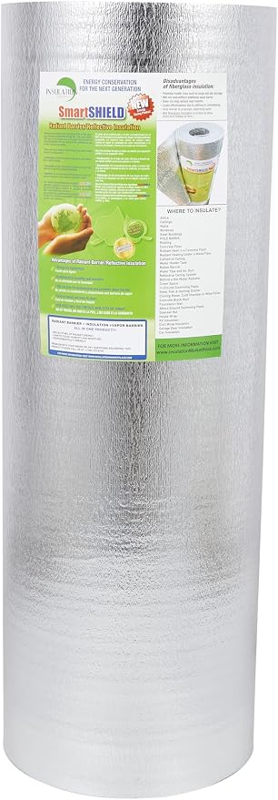 SmartSHIELD -1.5mm 48" x200ft Reflective Insulation roll 800 Sq. Ft., Foam Core Radiant Barrier, Thermal Insulation Shield - Foil / Foil
