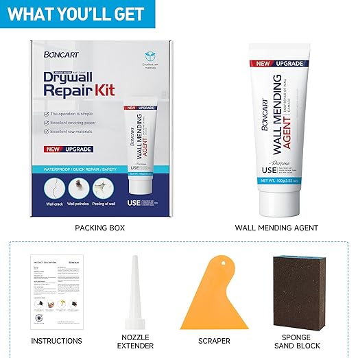 BONCART Spackle Wall Repair Kit,Drywall Repair kit,Wall Mending Agent Putty with Scraper,Plaster Wall Repair Paste for Wall Crack/Nail Hole/Graffiti,Wall Surface