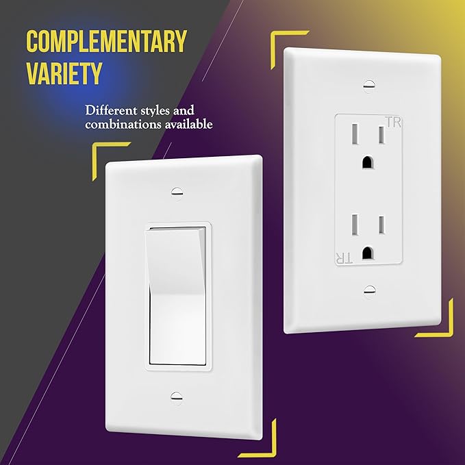 ENERLITES Decorator Light Switch or Receptacle Outlet Wall Plate, Gloss Finish, Mid-Size 1-Gang 4.88" x 3.11", Polycarbonate Thermoplastic, UL Listed, 8831M-W-10PCS, White (10 Pack)