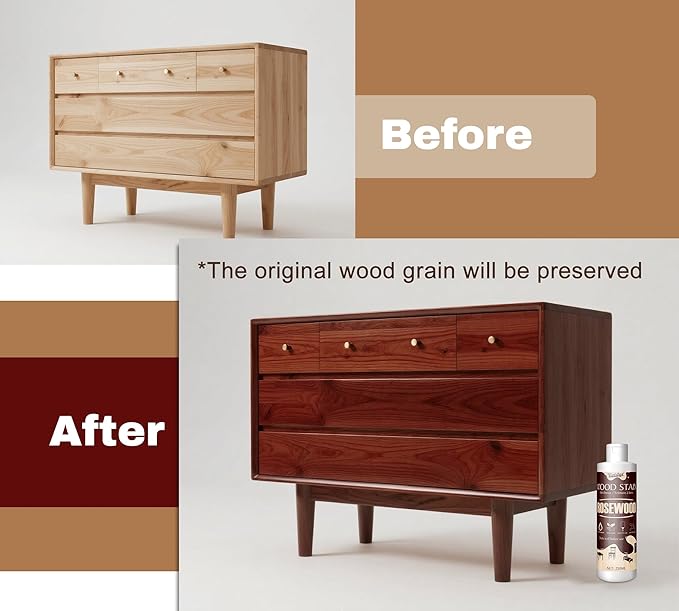 Wood Stain, 8.5oz/250ml Water Based Wood Stain for Indoor and Outdoor Furniture, Cabinet, Wood Panel, Door, Trim and More - Fast Drying, Low Odor＆Non-Toxic, Easy to Apply, Multiple Finishes (Rosewood)