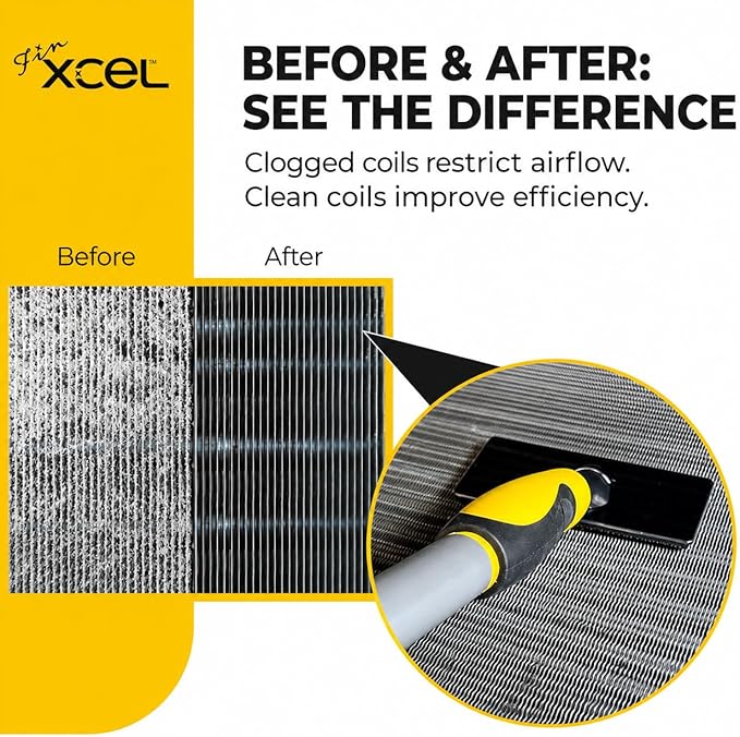 Coil Cleaning Brush for HVAC & AC – Evaporator & Condenser Coil Cleaner Tool, 135° Stainless Steel Pins, Heavy-Duty for Tight Spaces, Safe for Delicate Fins, ACME Pole Compatible