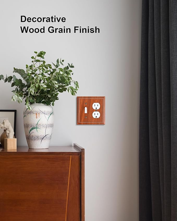 2-Pack Combo Toggle/Duplex Light Switch Cover Plate, Wood Grain Outlet Cover Plate, Natural Bamboo Fiber Decorative Wall Receptacle Cover for Electrical Outlets, Light Switch