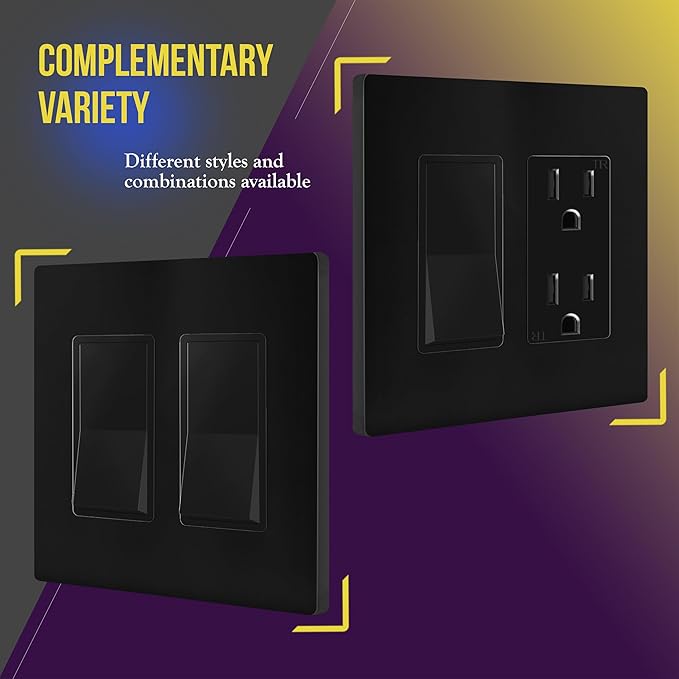 ENERLITES Screwless Decorator Wall Plate Child Safe Outlet Cover, Size 2-Gang 4.68" H x 4.73" L, Unbreakable Polycarbonate Thermoplastic, SI8832-BK, Glossy, Black