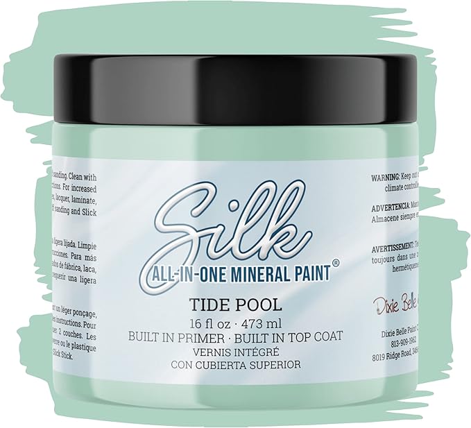 Dixie Belle Silk All-in-One Mineral Paint - Tide Pool (16oz) - Light Teal All-in-One Water Based Primer + Topcoat - Durable Furniture Paint - Low Reflective Finish