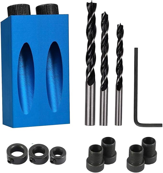 Pocket Hole Jig 14Pcs Kit - Woodwork Guides Joint Angle Tool Carpentry Locator - 15° Woodworking Inclined Hole Fixture 6/8/10mm Drill Bits Dowel Screw Drill Jig Joinery Kit Carpenters