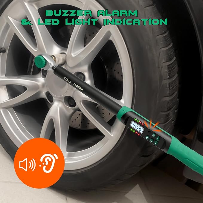 1/2 Inch Drive Digital Torque Wrench, 7.38-147.5Ft.lb/10-200N.m, Long Electronic Torque Wrench with Preset Value, Buzzer & LED Indicator, 2% Accuracy for Bike, Motorcycles, Car