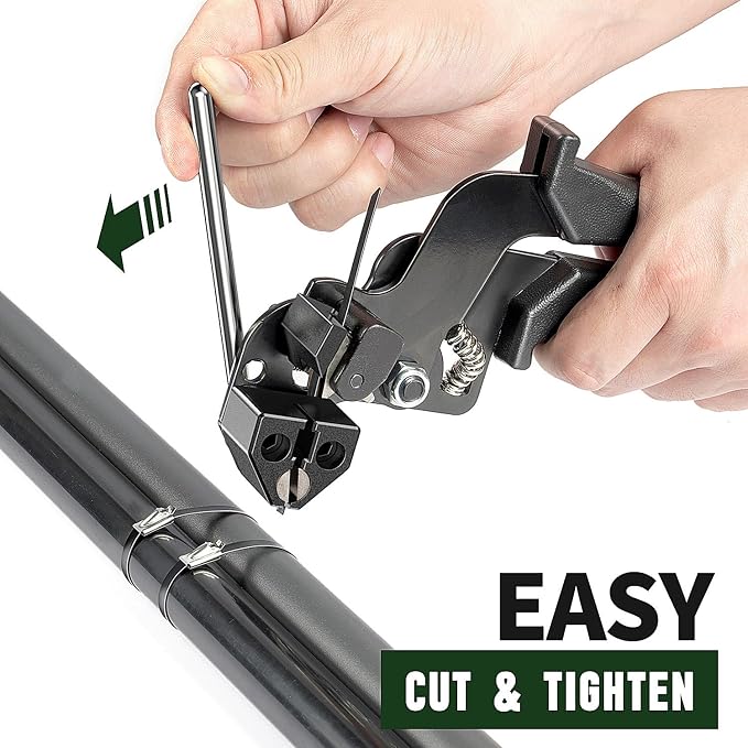 Professional Stainless Steel Cable Tie Gun & 200 Ties for Fence Repair & Vehicle Exhaust - Heavy Duty 304 Metal Zip Ties (11.8 Inch) UV-Resistant with Flush-Cut Technology