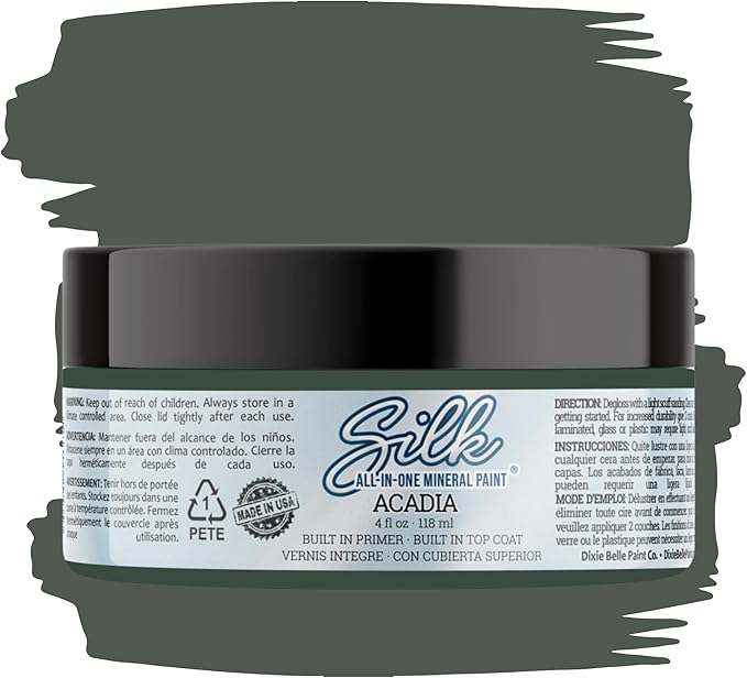 Dixie Belle Silk All-in-One Mineral Paint - Acadia (4oz) - All-in-One Water Based Primer + Topcoat - Durable Furniture Paint - Low Reflective Finish