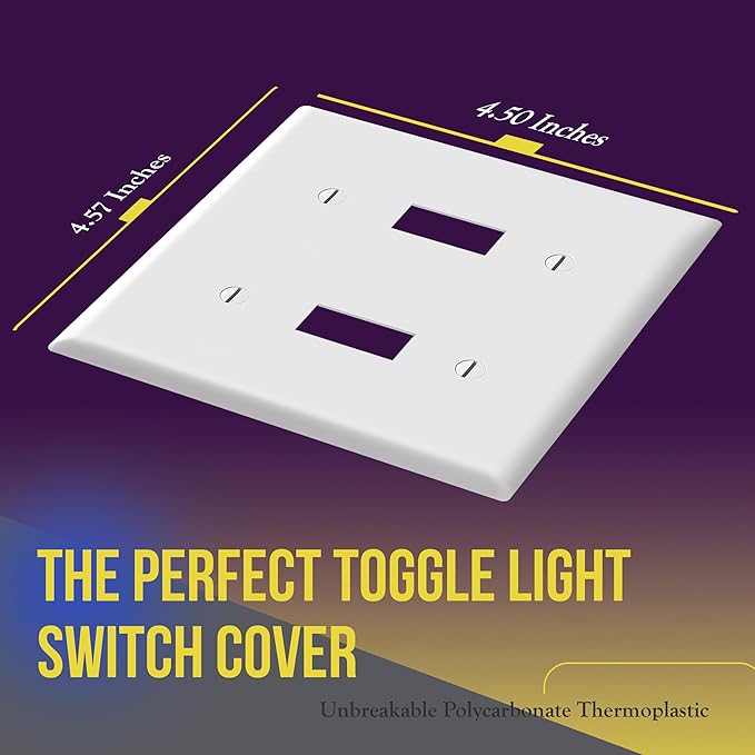 ENERLITES 5 Pack Double Toggle Switch Cover, Two Gang Light Switch Wall Plate, Standard Size 2-Gang 4.5" x 4.5", Unbreakable Polycarbonate Thermoplastic, UL Listed, 8812-W-5PCS, White