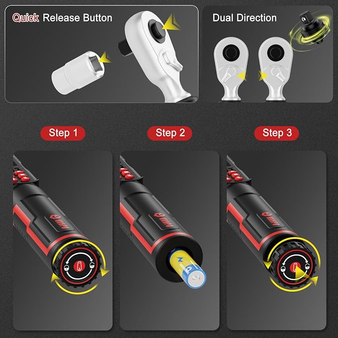 VANPO 1/2 Drive Digital Torque Wrench Set 7.4-147.5 ft.lb, ±2% Accuracy | 10-200 Nm, Electronic Torque Wrench with Sockets & Extension Bar, Buzzer/LED/Vibration Alarm, for Tire Lug Nuts, Auto Repair