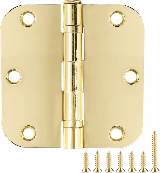 30 Pack Ball Bearing Round Polished Brass Door Hinges 3.5 Inch 5/8" Radius Anti Squeak Interior 3-1/2"Flat Bifold Standard Bedroom Indoor for Doors 3 ½" Hardware Essentials Home Decor Accessories