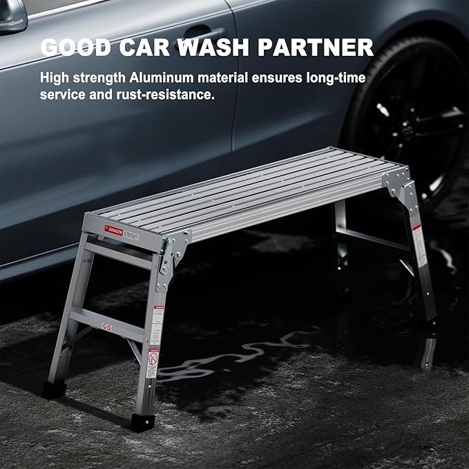 40" Aluminum Folding Work Platform - Portable Bench Ladder & Scaffolding for Adults, 225 LB Capacity, Non-Slip & Stable Design