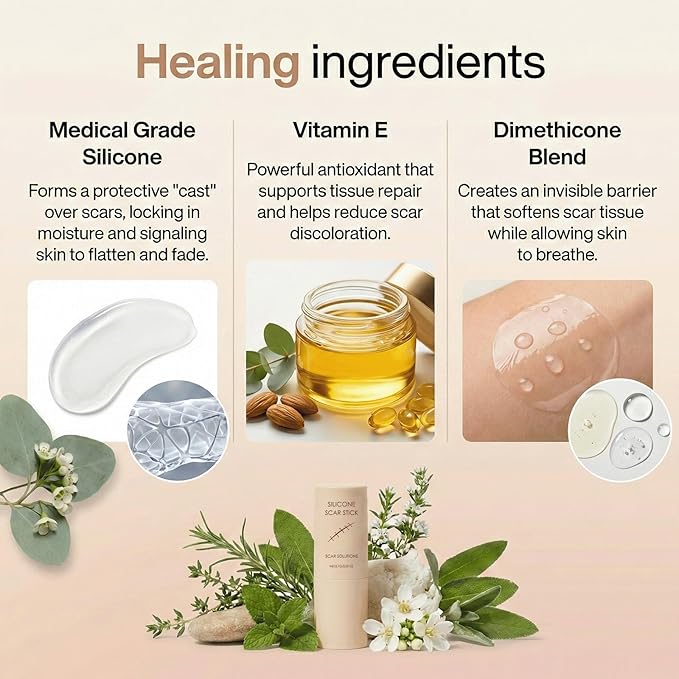 Scar Stick, Suitable for Old Scars, Acne Marks, and Stretch Marks,Formula Infused with Centella Asiatica Extracts and Vitamin E Soothes, Repairs and Forms Protective (1PCS)