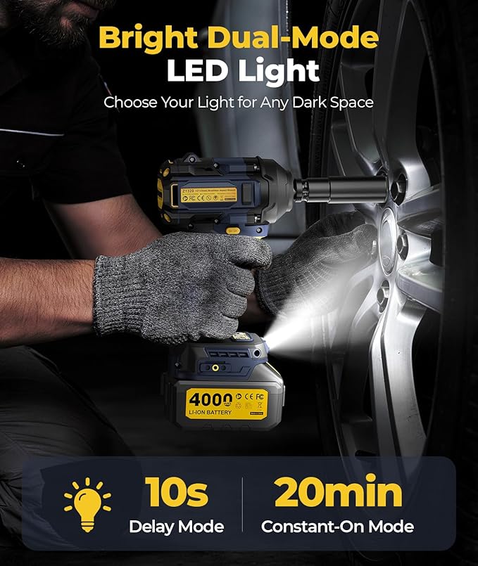 JESIMAIK Cordless Impact Wrench 1200N (900Ft-lbs) 1/2'' High Torque Impact Wrench with 2×4.0Ah Batteries, Impact Gun with 4impact modes & 5 Sockets & Case for Car, Truck, Mower