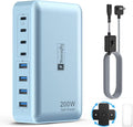 8-Port Multi Charging Stations 200W with Flat Plug, Braided Power Cord, and On/Off Switch- USB Charging Hub for iPhone, iPad, MacBook and More- 65W C Port Power Adapter for Laptops