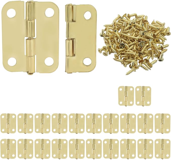 Murtenze 24Pcs Butt Hinge, 1" x 3/4" Metal Foldable Door Hinges with Screws for Cabinet Door Closet, Jewelry, Wooden Box (Gold)