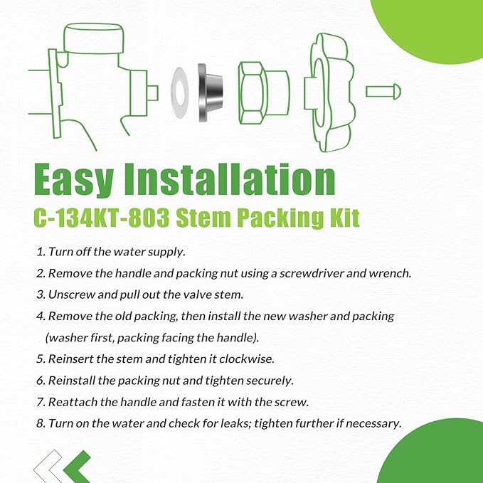 C-134KT-803 Stem Packing Replacement Kit for C-134 C-135 C-144 C-154 C-434 and P-164 Wall Hydrant, for C-108 Hot and Cold Water Faucet (2 Pack)
