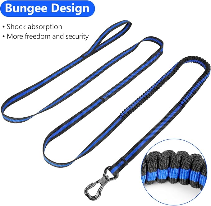 XiaZ Dog Tie Out Cable, 50ft Trolley Runner Cable for Dogs up to 250lbs, Dog Lead for Yard, Camping, Outdoor, with 8 Ft Nylon Bungee Runner, Cable Sling to Protect Trees,Blue