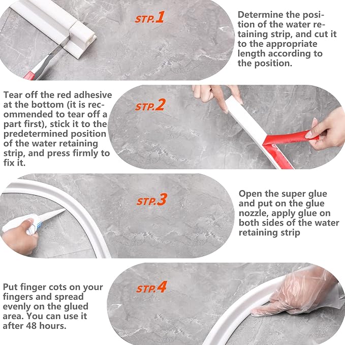 Collapsible Threshold Water Dam, Bendable Silicone Water Blocking Strips,Water Stopper Retention System Silicone Sink Water Splash Guard for Kitchen and Bathroom,White,1M/39in