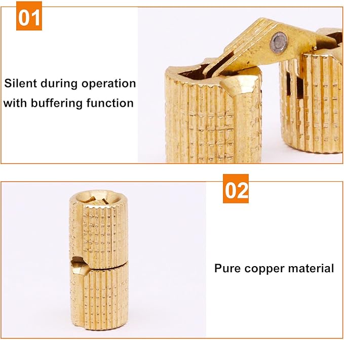 8mm Hidden Brass Barrel Hinges 180 Degree Opening Angle Cabinet Hinges for DIY Jewelry Box Hand Craft 8 Pack