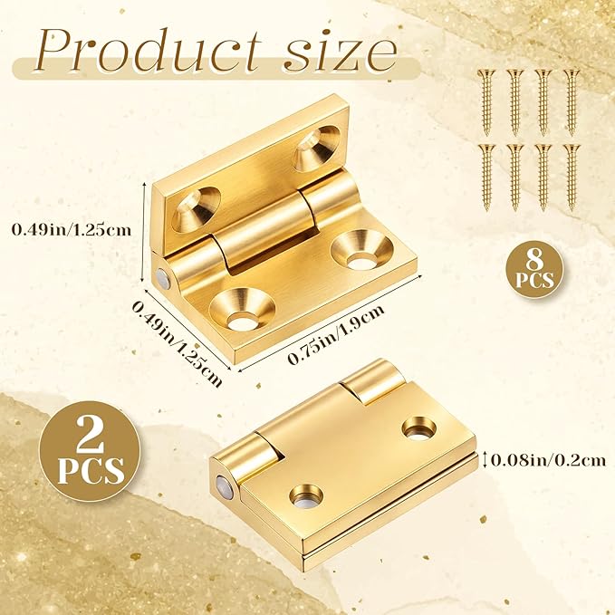 2Pcs Mini Solid Brass Hinges 90 Degree Jewelry Box Hinges with Screws Solid Small Hinge for Wooden Box Jewelry Gift Boxes Wooden Case Delicate Boxes 19x12.5mm/0.75"x0.49"