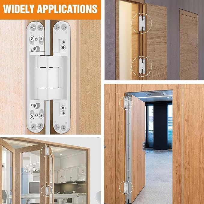 7" Hidden Door Hinge/Concealed Hinges,Invisible Hinges,Invisible Door Silent 180 Degree Swing Hinge 3-Way Adjustable Butt 7 x 2.8 x 1 (White, 7 inches)