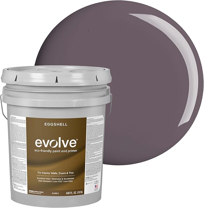 EVOLVE Interior Paint & Primer, Eggshell (Gentle Plum), 5 Gallon – One-Coat Coverage, Excellent Hide, Low VOC, Low Odor, Washable Paint for Walls, Doors & Trim