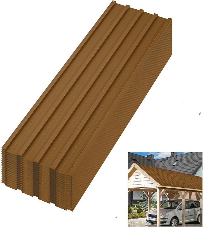 20 Pcs Metal Roofing Panels – Heavy Duty Galvanized Steel Corrugated Roof Panels, Waterproof & Rustproof for Carport, Tool Shed, Patio, Pergola, Easy DIY Installation, 60.63 in x 16.77 in