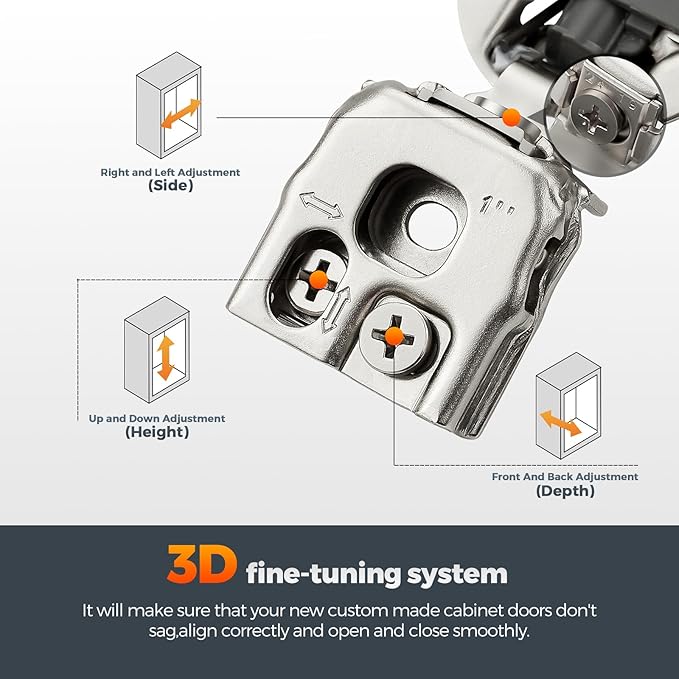10 Pack (5 Pairs) 1" Overlay Soft Close Cabinet Hinges, Satin Nickel Stainless Steel Concealed Hinges with 3D Self-Closing for Face Frame Doors & Kitchens