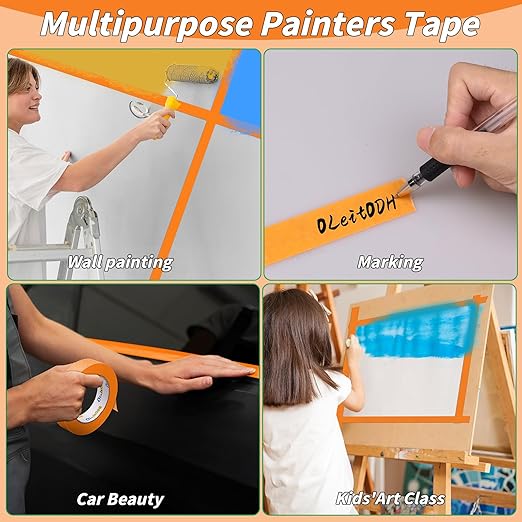 Oleitodh 15 Rolls Orange Painters Tape Bulk 1 inch x 825 Yards, Painters Masking Tape No Residue Wall Painting Tape Artist Tape Trim Edge Finishing Tape for Wall Painting Decoration DIY Supplies
