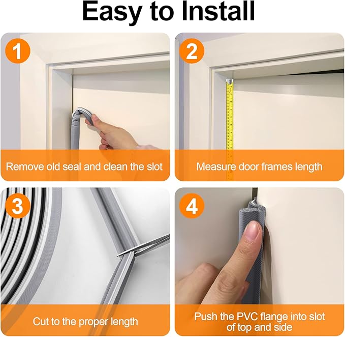 40 Feet Door Weather Stripping for Large Gap, Kerf Door Seal for Easy Installation (Grey)