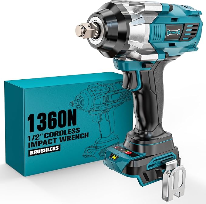 DIYtoolifz Cordless Impact Wrench 1/2 inch for Makita 18V Battery, 1000Ft-lbs Brushless Electric Power Impact Driver Gun Tool, 2100RPM High Torque Impact Wrench with LED Work Light (Tool Only)