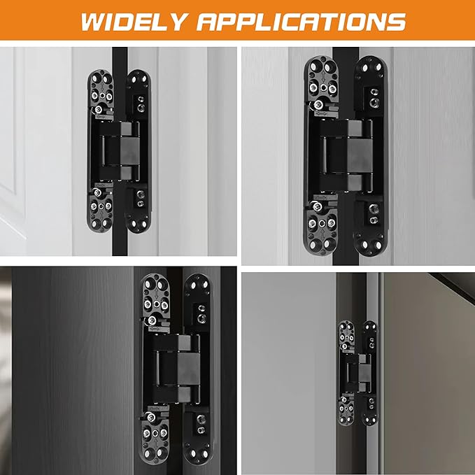 6" Hidden Hinges for Doors Invisible Hinge Concealed Hinges Zinc Alloy 180 Degree Swing Hinge 3 Way Adjustable Butt Silent Door Hinges 6 x 2.5 x 1 inch (Black Pack of 2)