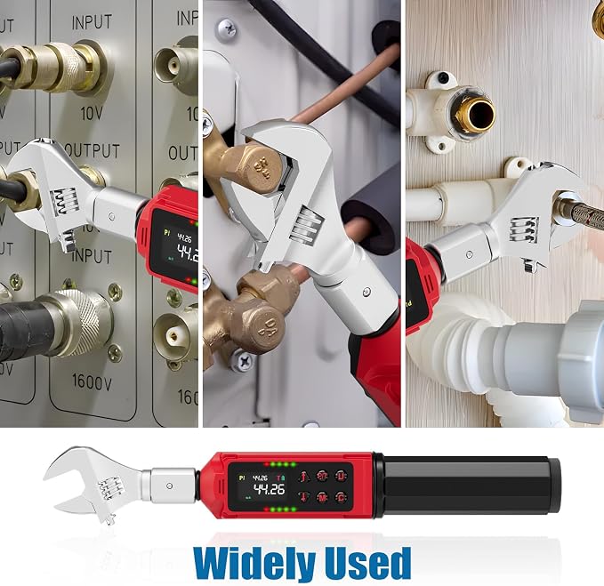 Adjustable Digital Torque Wrench, 0.66-44.29 Ft.lb, ±1% Accuracy | 0.9-60 Nm, 35mm Jaw & 3/8" Ratchet, 9×12mm Open End, Vibration, Buzzer and LED Indicator for for HVAC, Motorcycle, Plumbing