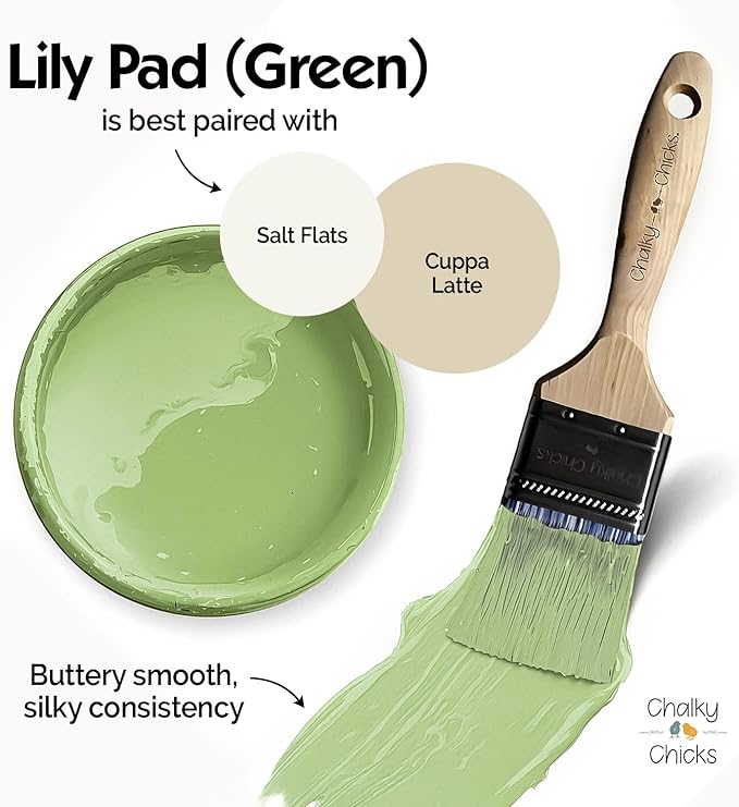 Chalky Chicks 32 Fl Oz Matte Lily Pad (Green) Chalk Paint for Furniture Without Sanding - No Prep Furniture Paint No Sanding All in One for Crafts, Wood, Walls, Cabinet, Metal, Dresser, Farmhouse