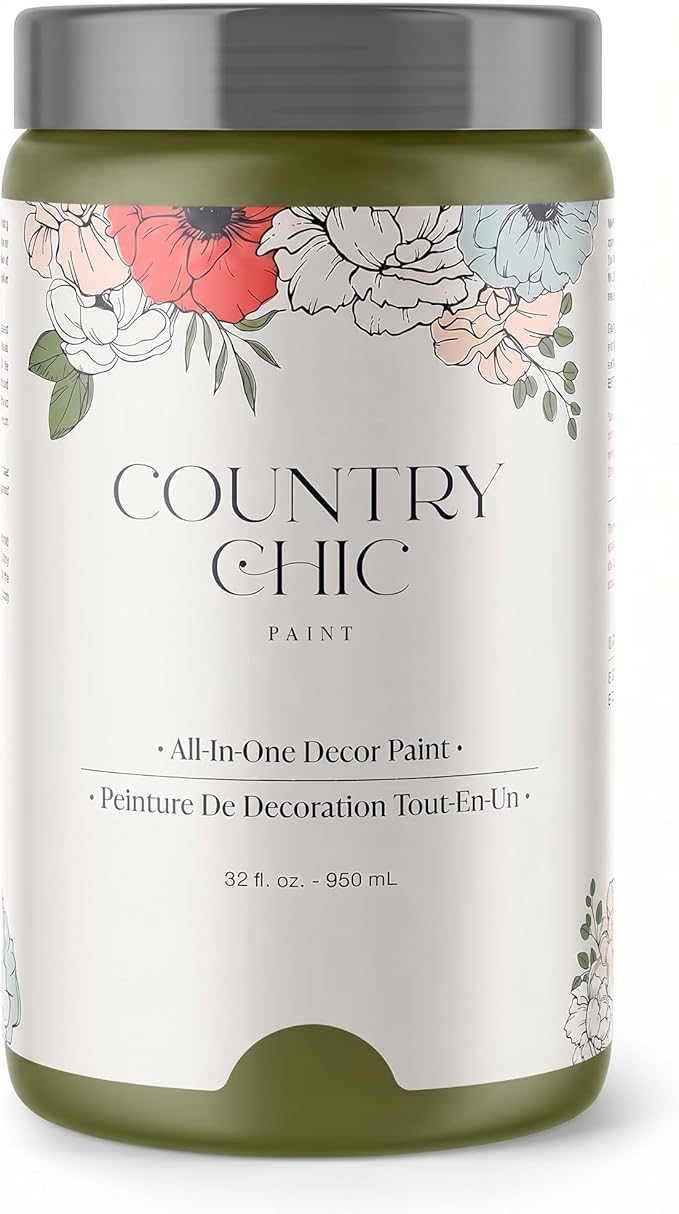 Country Chic All-in-One Chalk Paint for Furniture, Cabinets, Home Decor, Eco-Friendly, Matte Finish, Built-In Primer & Top Coat for Wood, Metal - Secret Garden (Green) - Quart 32 oz (950 ml)