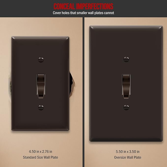 ENERLITES Toggle Light Switch Wall Plate, Jumbo Switch Cover, Gloss Finish, Oversized 1-Gang 5.5" x 3.5", Unbreakable Polycarbonate Thermoplastic, 8811O-BR-10PCS, Brown, 10 pack