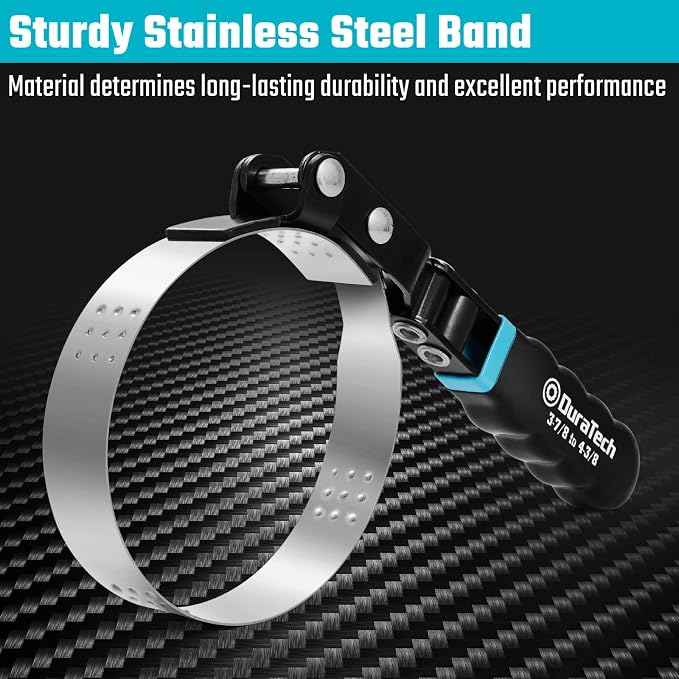 DURATECH Large Swivel Oil Filter Wrench, Fits Filters 3-7/8"-4-3/8" | Oil Filter Removal Tool, Sturdy Stainless Steel, 180° Flexible, for Narrow Spaces, Ideal for Car Repair Tools
