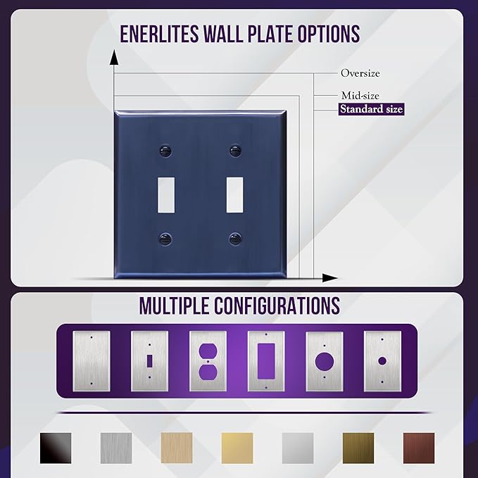 ENERLITES Toggle Light Switch Metal Wall Plate, Stainless Steel Switch Cover, Corrosion Resistant, Standrad Size 2-Gang 4.50" x 4.57", Stainless Steel 201, 7712-BBL, Brushed Blue (Pack of 1)