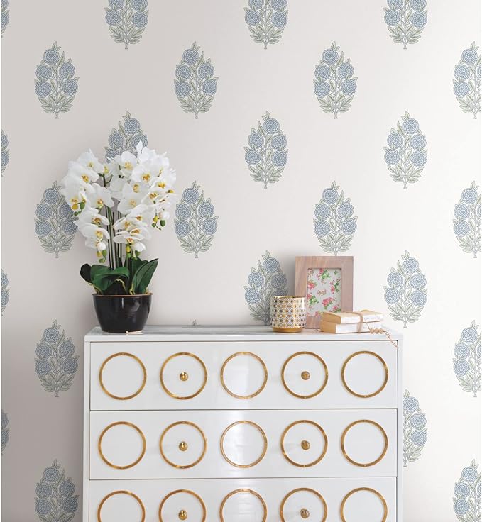 RoomMates Tamara Day RMK12517RL Blue Dutch Floral Peel and Stick Wallpaper