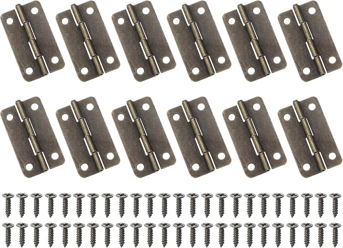 MECCANIXITY Small Butt Hinges 1-1/2 Inch Mini Jewelry Box Hinge with Screw for Jewelry Wooden Boxes Cabinet Drawer Doors Gate (Bronze Tone, Pack of 12)