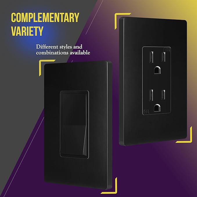 ENERLITES Screwless Decorator Wall Plates Child Safe Outlet Covers, Gloss Finish, Medium Size 1-Gang 4.88" H x 3.11" L, Unbreakable Polycarbonate Thermoplastic, SI8831M-BK-10PCS, Black