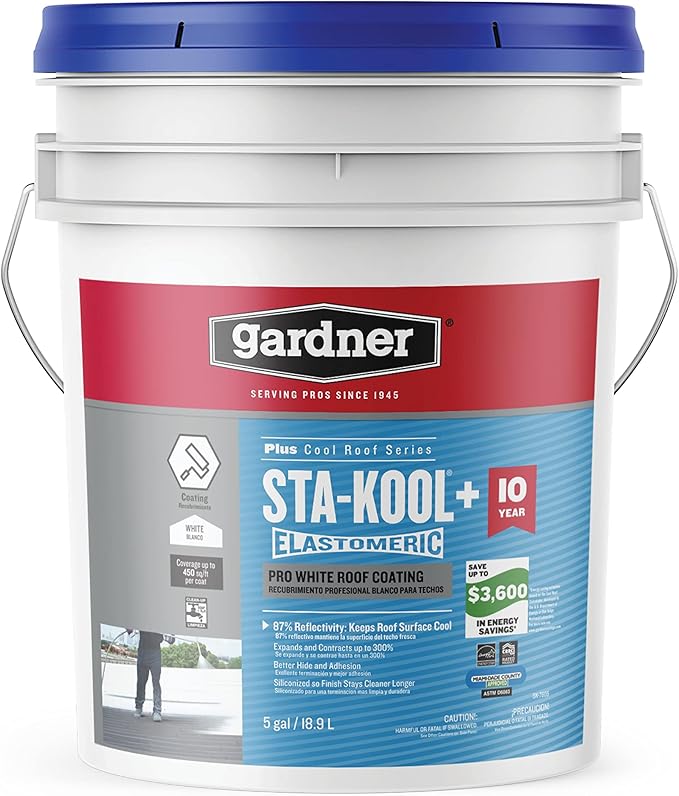 Gardner Sta-kool Elastomeric Roof Coating, White, RV Roof Coating 5 Gallon