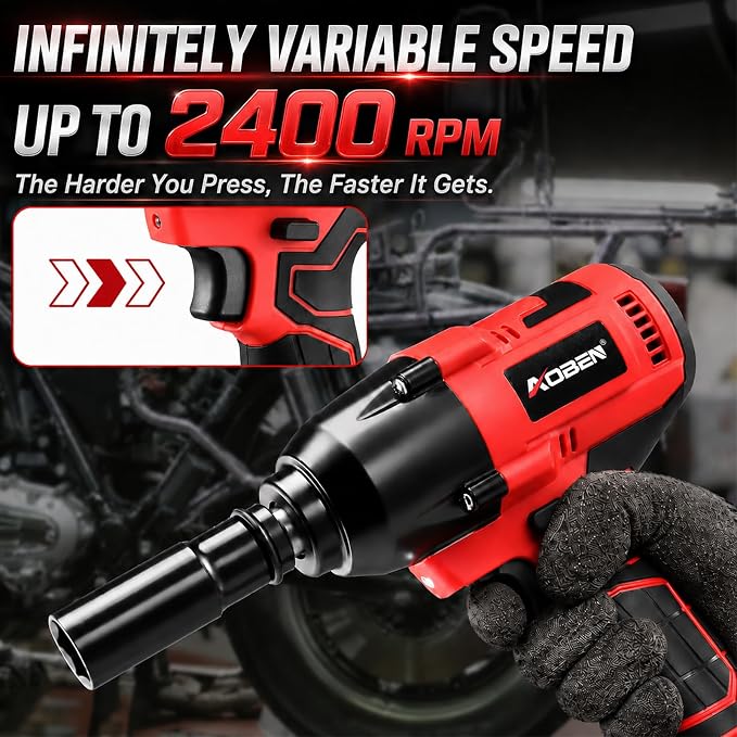 AOBEN Cordless Impact Wrench 1/2 Inch, Power Impact Gun Kit, Max 600N.M/450Ft-lbs High Torque Electric Impact Driver for Car RV Tire, 2 Packs x 4.0Ah Battery, Charger, 6 Sockets & Storage Tool Case