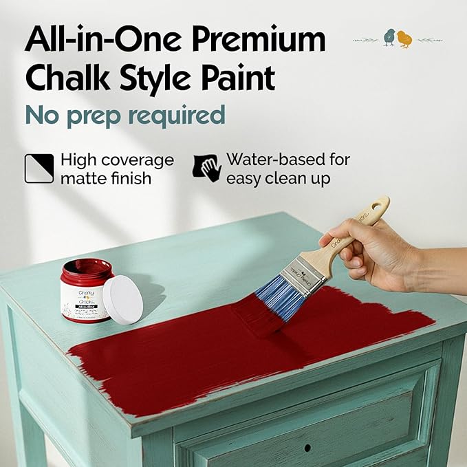 Chalky Chicks All-in-One Chalk Paint for Furniture or Cabinet - 8 Fl Oz - Matte Finish Firecracker (Red) for Metal, Wood Furniture Paint - No Sanding All-in-One for Home Decor & Crafts, USA Made